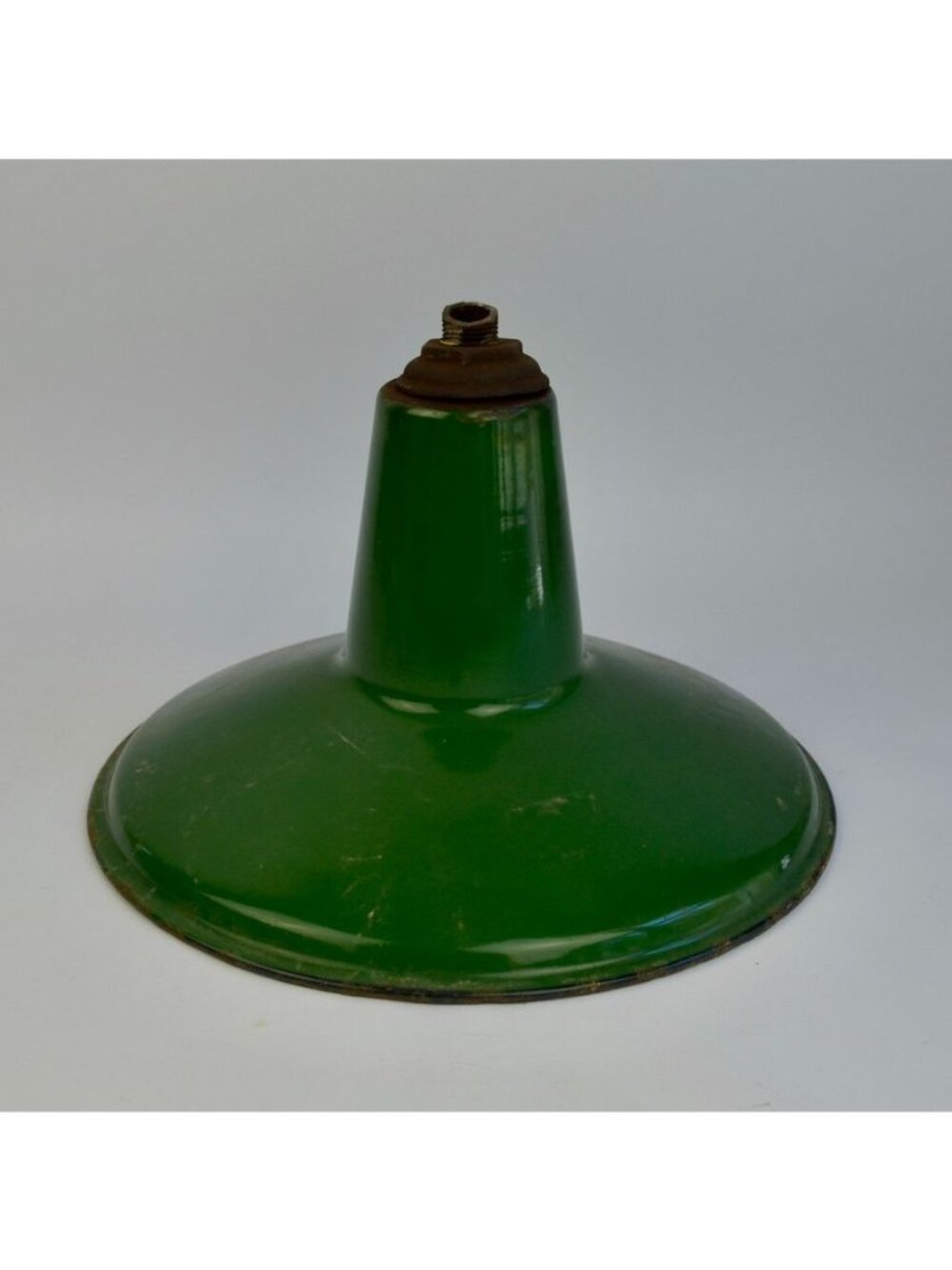 Vintage Green Porcelain Enamel Barn Light Shade Gas Station Fixture 12"